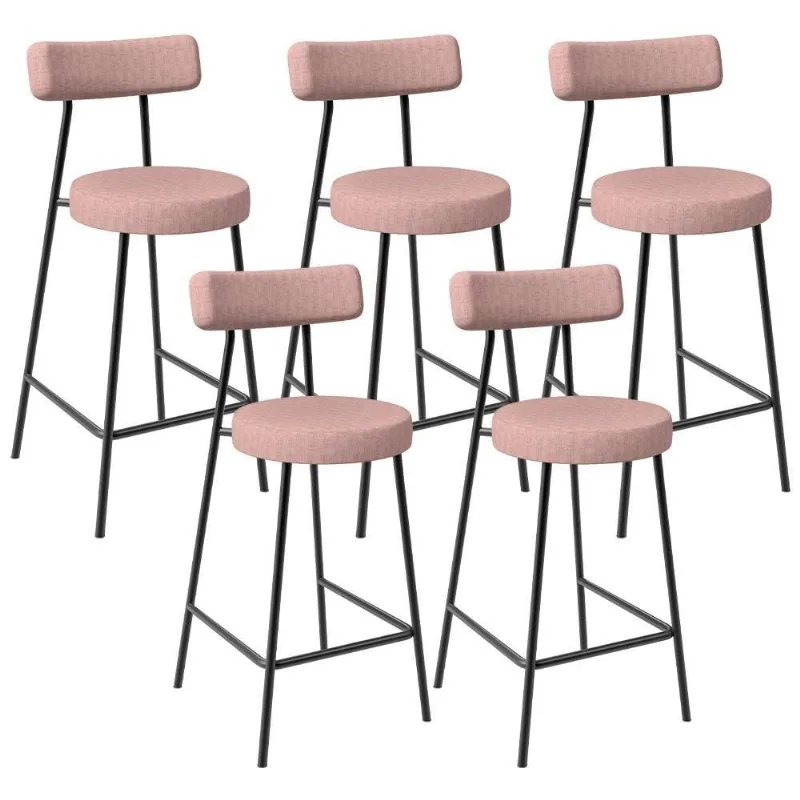Kit 05 Banquetas Baixa Bar Cozinha Sala De Jantar Aço Milão L02 Linho Rosa - Lyam Decor