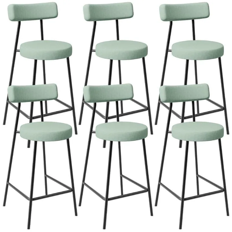 Kit 06 Banquetas Baixa Bar Cozinha Sala De Jantar Aço Milão L02 Linho Verde Menta - Lyam Decor - Lyam Decor