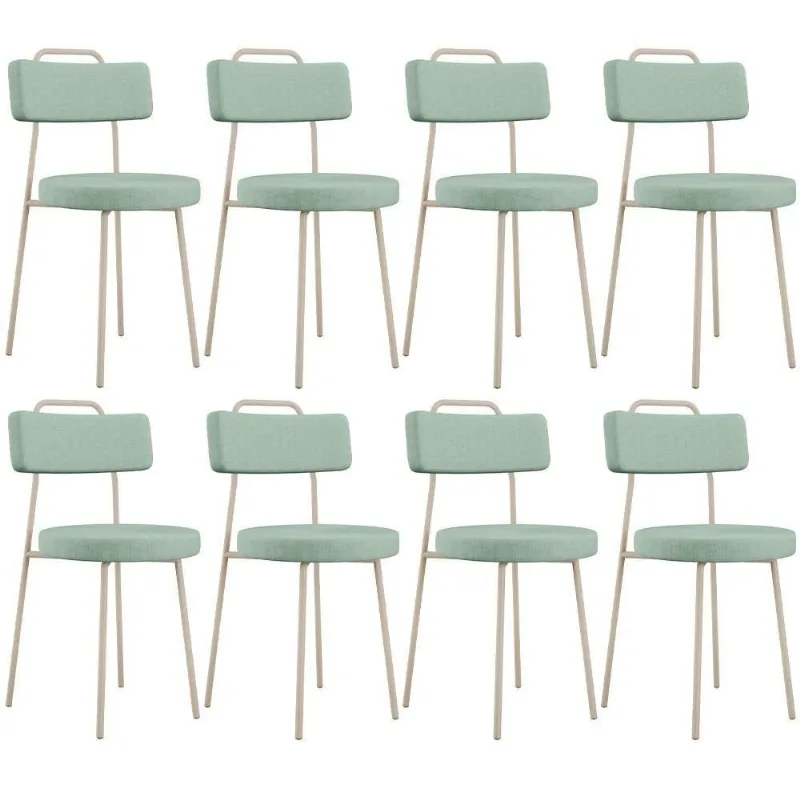 Kit 08 Cadeiras Decorativa Estofada Sala Jantar Barcelona Arena L02 Linho Verde Menta Lyam Decor - Lyam Decor