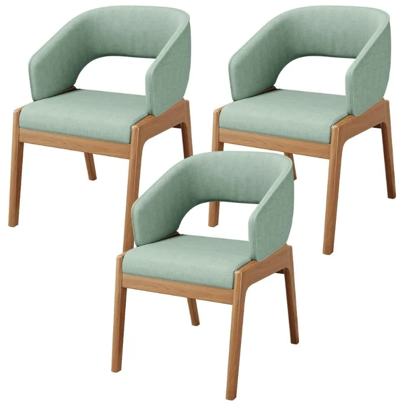 Kit 03 Cadeiras de Jantar e Estar Living Estofada Lince L02 Linho Verde Menta - Lyam Decor