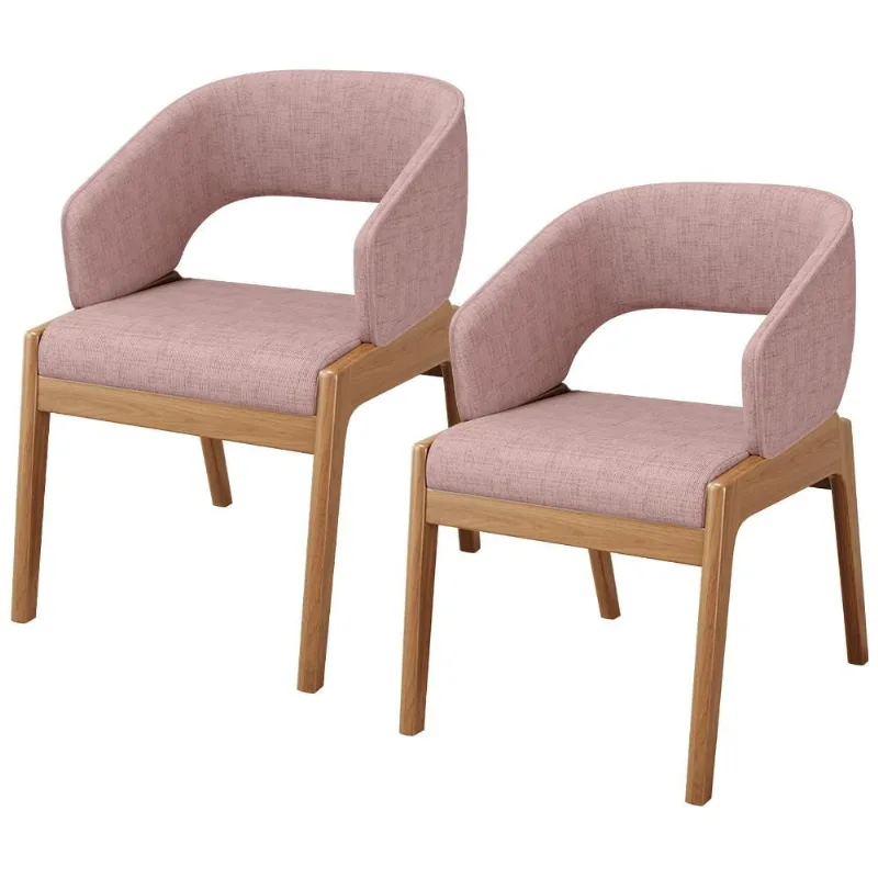 Kit 02 Cadeiras de Jantar e Estar Living Estofada Lince L02 Linho Rosa - Lyam Decor - Lyam Decor