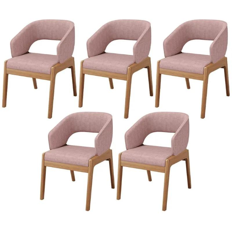 Kit 05 Cadeiras de Jantar e Estar Living Estofada Lince L02 Linho Rosa - Lyam Decor - Lyam Decor