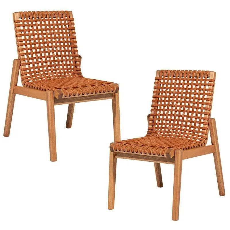 Kit 2 Cadeiras Trammare C07 Madeira Com Corda Náutica Ocre Lyam Decor