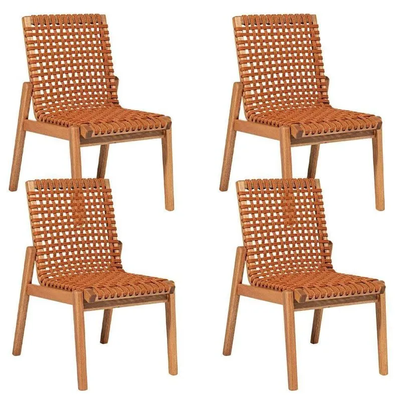 Kit 04 Cadeiras Para Sala De Jantar Trammare C07 Corda Náutica Ocre Lyam Decor