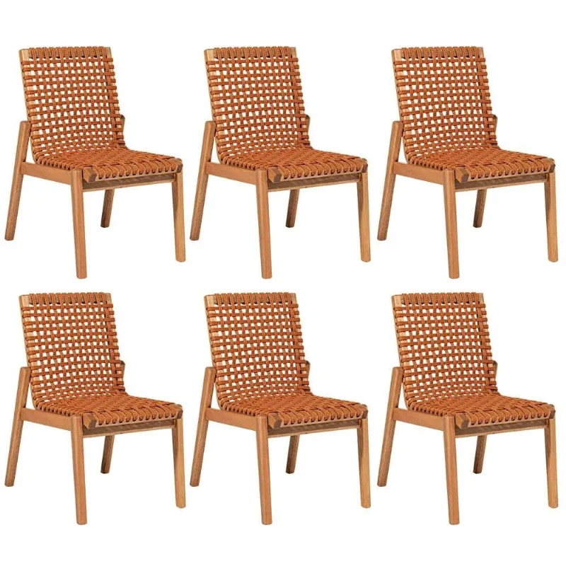 Kit 06 Cadeiras Para Sala de Jantar Varanda Gourmet Trammare C07 Corda Náutica Ocre - Lyam Decor