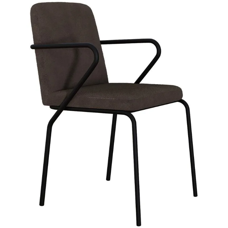 Cadeira Estofada Para Sala De Jantar Com Braço Loft Preto C01 Bouclê Marrom - Lyam Decor - Lyam Decor