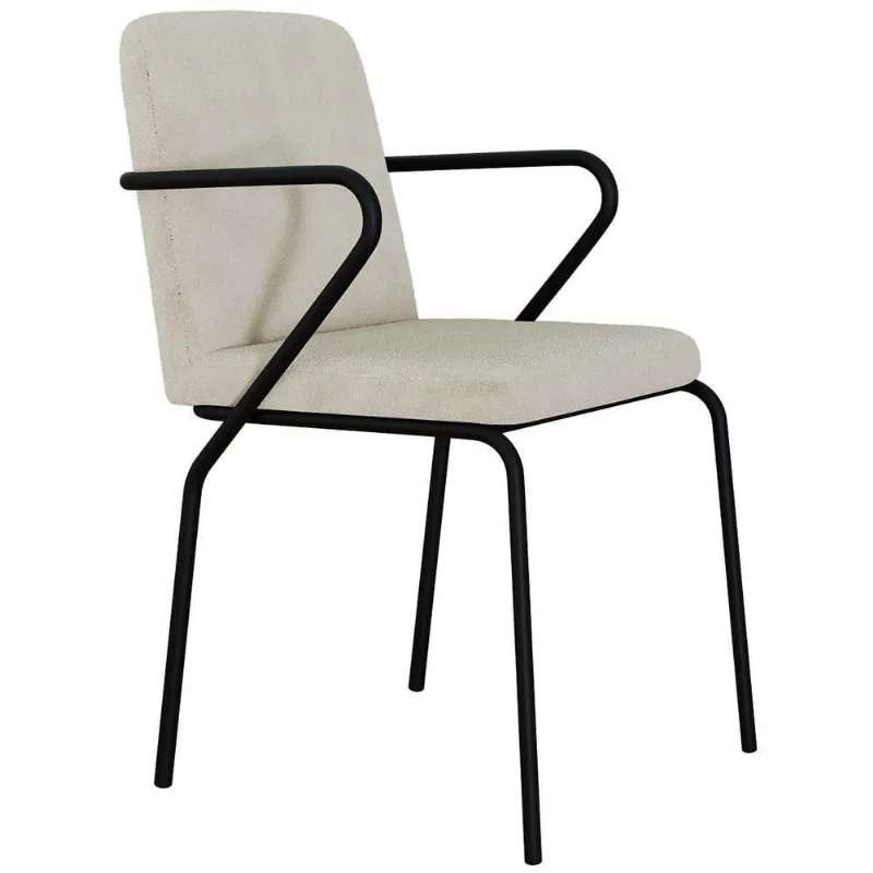 Cadeira Estofada Para Sala De Jantar Com Braço Loft Preto C01 Bouclê Vanilla - Lyam Decor - Lyam Decor