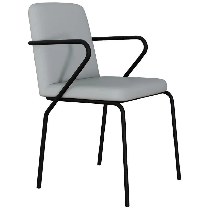 Cadeira Estofada Para Sala De Jantar Com Braço Loft Preto C01 Courino Saturno Off White - Lyam Decor - Lyam Decor