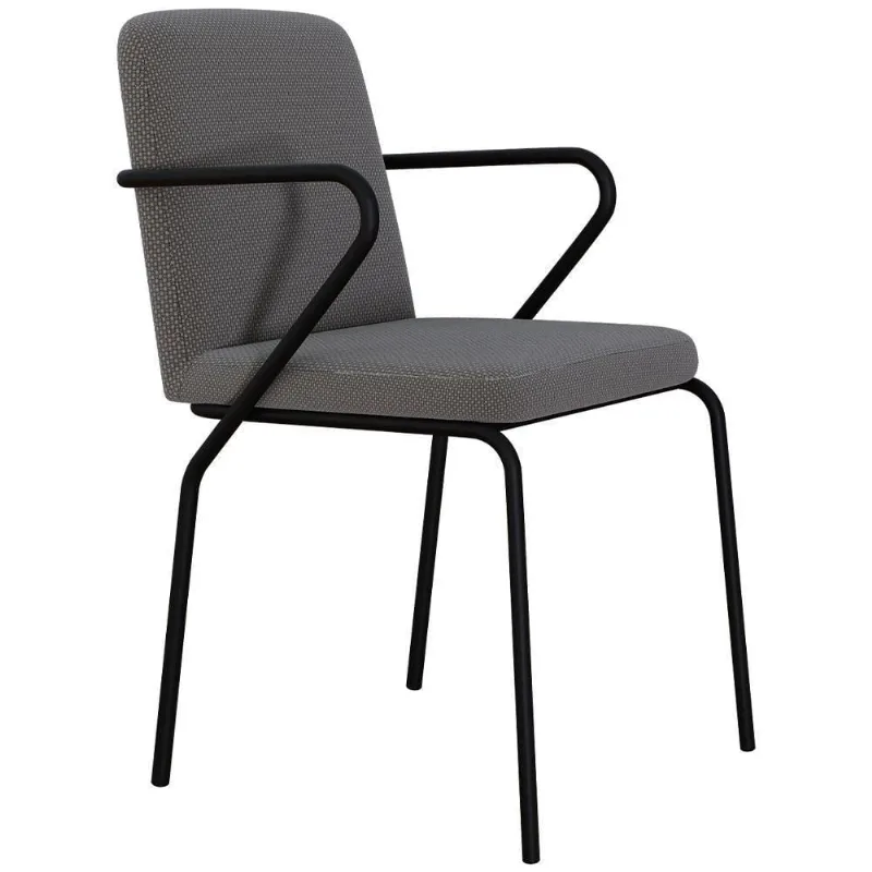 Cadeira Estofada Para Sala De Jantar Com Braço Loft Preto C01 Linho Fendi Cinza - Lyam Decor - Lyam Decor