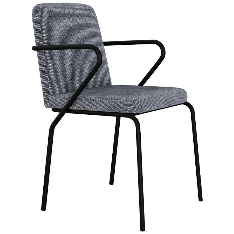 Cadeira Estofada Para Sala De Jantar Com Braço Loft Preto C01 Linho Prata - Lyam Decor - Lyam Decor