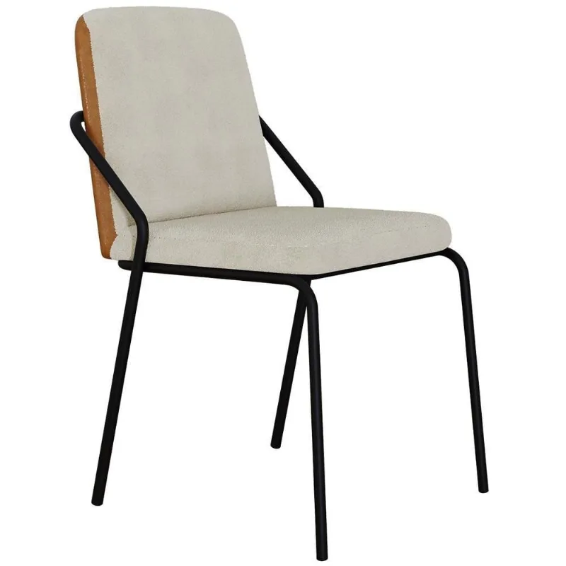 Cadeira Estofada Para Sala De Jantar Loft Preto C01 Bouclê Vanilla Courino Caramelo - Lyam Decor - Lyam Decor