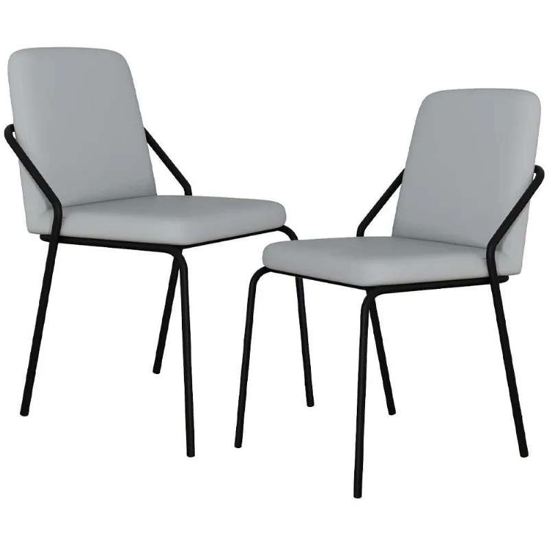 Kit 02 Cadeiras Estofada Para Sala De Jantar Loft Preto C01 Courino Saturno Off White - Lyam Decor - Lyam Decor