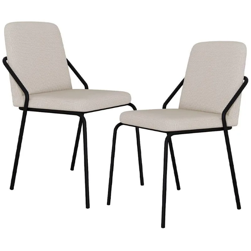 Kit 02 Cadeiras Estofada Para Sala De Jantar Loft Preto C01 Linho Areia - Lyam Decor - Lyam Decor