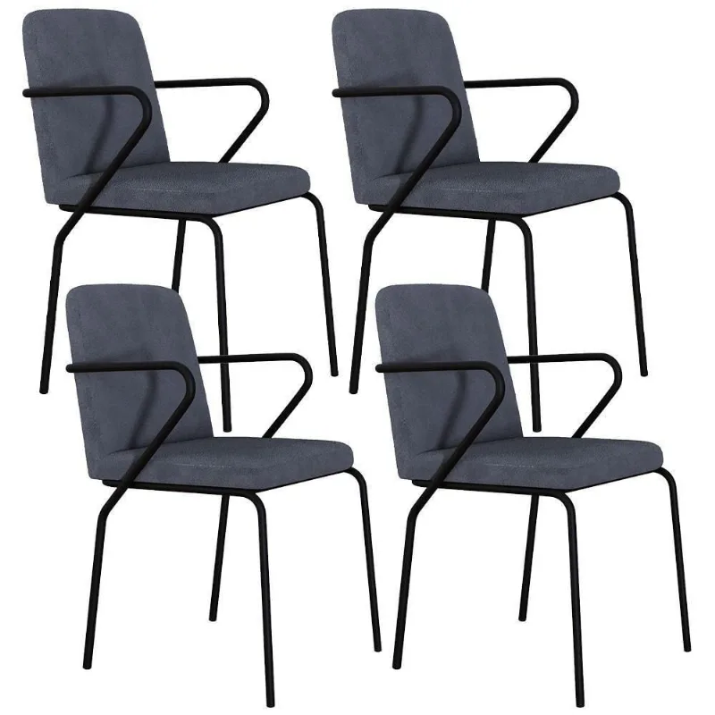 Kit 04 Cadeiras Estofada Para Sala De Jantar Com Braço Loft Preto C01 Bouclê Nuvem - Lyam Decor - Lyam Decor
