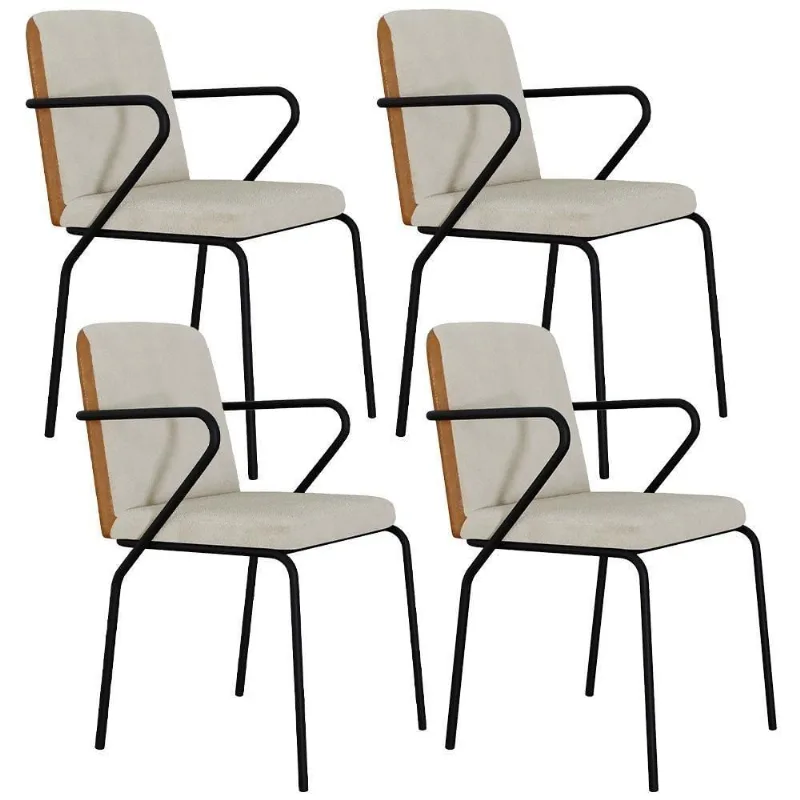 Kit 04 Cadeiras Estofada Sala Jantar Com Braço Loft Preto Bouclê Vanilla Courino Caramelo Lyam Decor - Lyam Decor