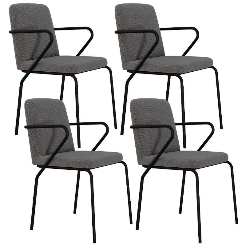 Kit 04 Cadeiras Estofada Para Sala De Jantar Com Braço Loft Preto C01 Linho Fendi Cinza - Lyam Decor - Lyam Decor