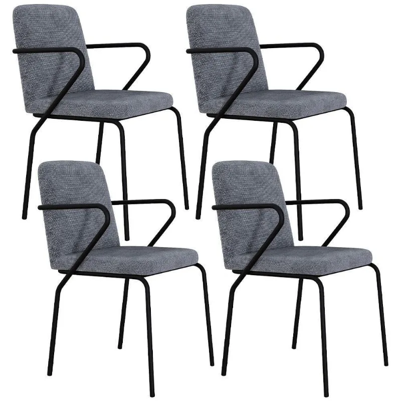 Kit 04 Cadeiras Estofada Para Sala De Jantar Com Braço Loft Preto C01 Linho Prata - Lyam Decor - Lyam Decor