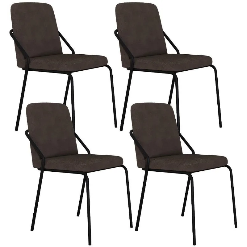Kit 04 Cadeiras Estofada Para Sala De Jantar Loft Preto C01 Bouclê Marrom - Lyam Decor - Lyam Decor