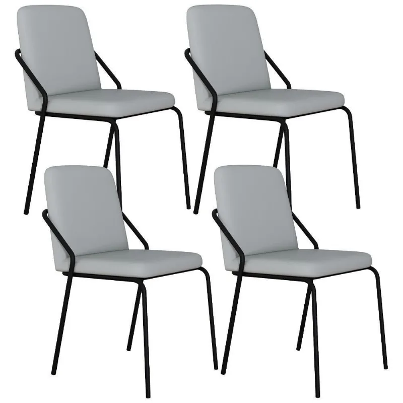 Kit 04 Cadeiras Estofada Para Sala De Jantar Loft Preto C01 Courino Saturno Off White - Lyam Decor - Lyam Decor