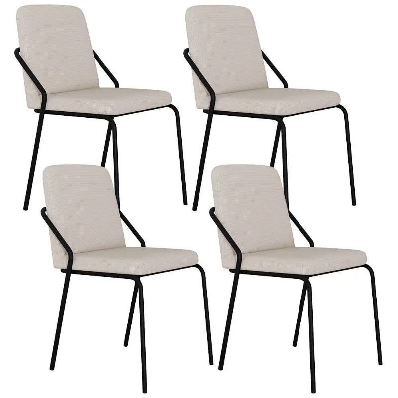 Kit 04 Cadeiras Estofada Para Sala De Jantar Loft Preto C01 Linho Areia - Lyam Decor - Lyam Decor