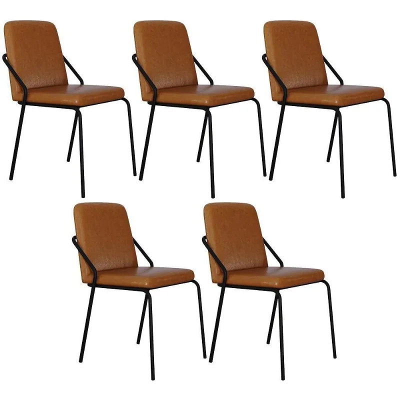 Kit 05 Cadeiras Estofada Para Sala De Jantar Loft Preto C01 Courino Caramelo - Lyam Decor - Lyam Decor