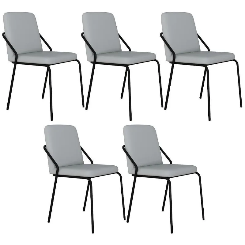 Kit 05 Cadeiras Estofada Para Sala De Jantar Loft Preto C01 Courino Saturno Off White - Lyam Decor - Lyam Decor