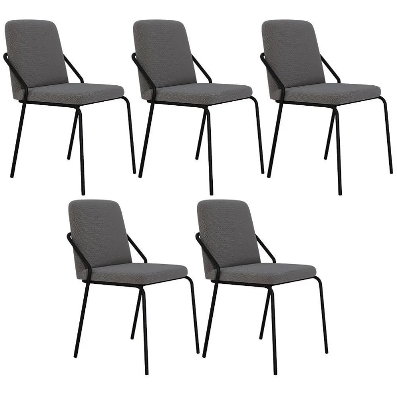 Kit 05 Cadeiras Estofada Para Sala De Jantar Loft Preto C01 Linho Fendi Cinza - Lyam Decor
