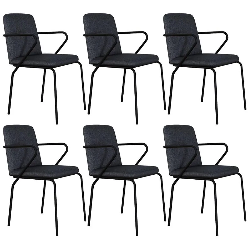 Kit 06 Cadeiras Estofada Para Sala de Jantar com Braço Loft Preto C01 Linho Grafite - Lyam Decor