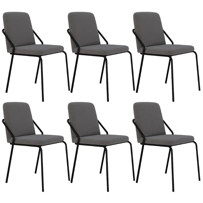 Kit 06 Cadeiras Estofada Para Sala de Jantar Loft Preto C01 Linho Fendi Cinza - Lyam Decor