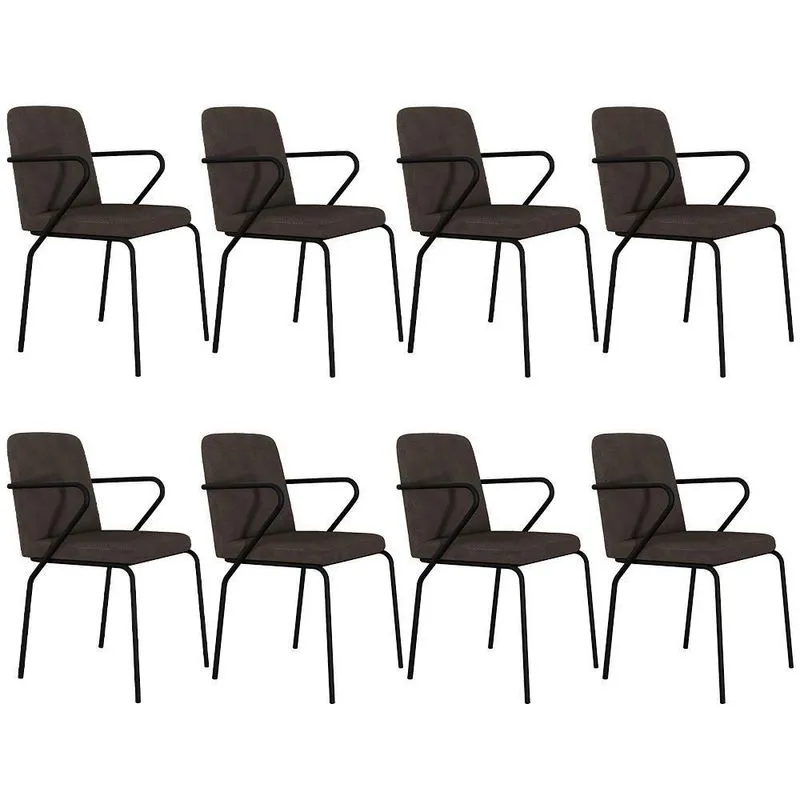 Kit 08 Cadeiras Loft C01 Para Sala De Jantar Em Aço Com Bouclê Marrom Lyam Decor
