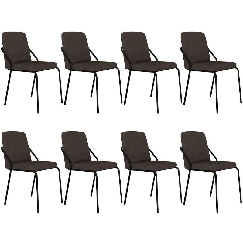 Kit 08 Cadeiras Estofada Para Sala De Jantar Loft Preto C01 Bouclê Marrom - Lyam Decor - Lyam Decor