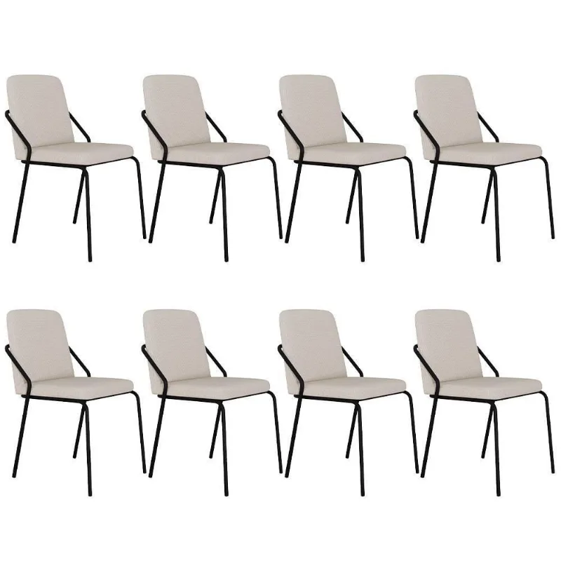 Kit 08 Cadeiras Estofada Para Sala De Jantar Loft Preto C01 Linho Areia - Lyam Decor - Lyam Decor