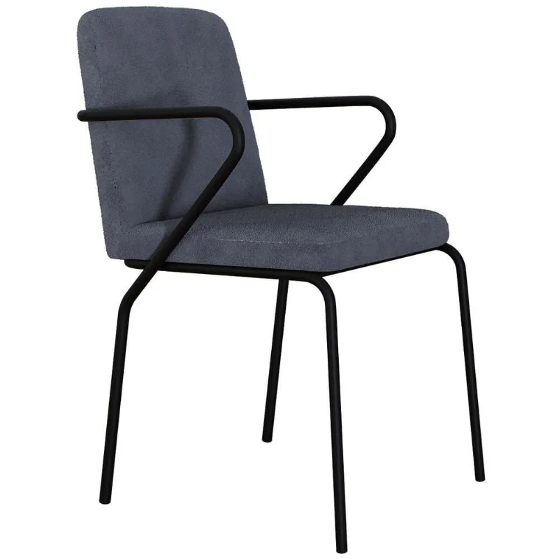 Cadeira Estofada Para Sala De Jantar Com Braço Loft Preto C01 Bouclê Nuvem - Lyam Decor - Lyam Decor