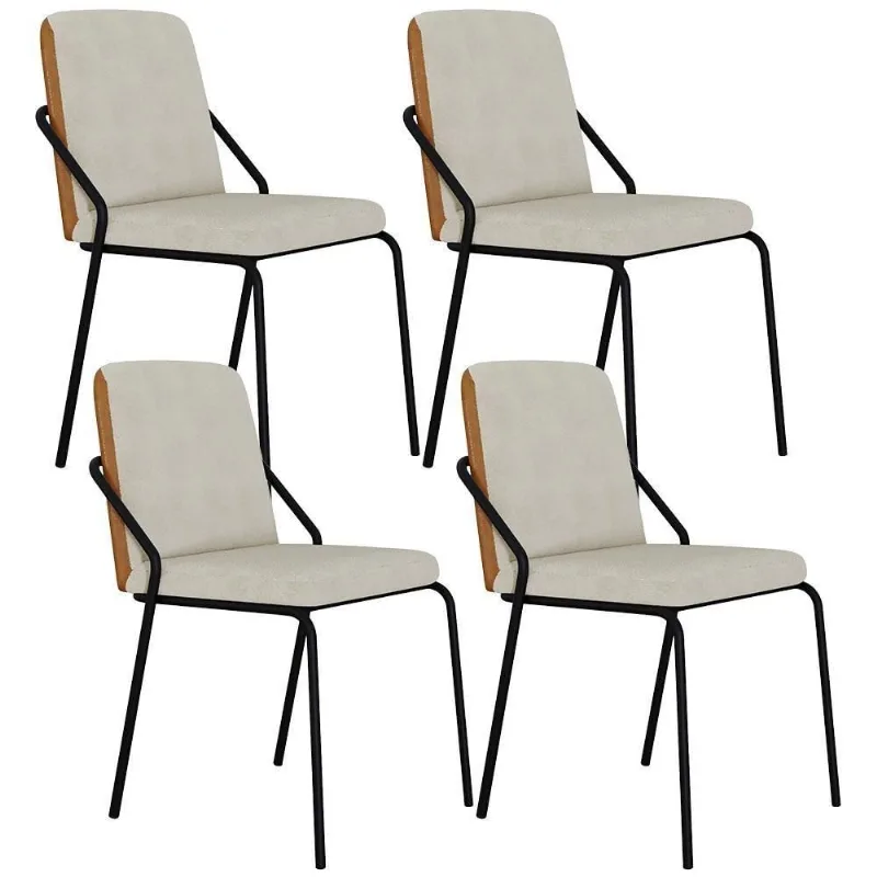 Kit 04 Cadeiras Estofada Para Sala Jantar Loft Preto C01 Bouclê Vanilla Courino Caramelo Lyam Decor - Lyam Decor