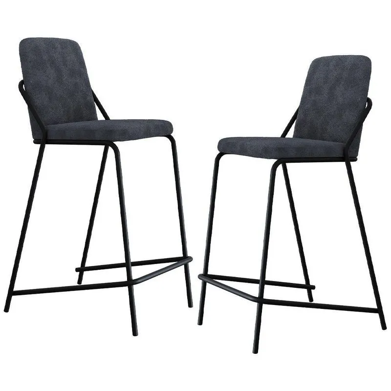 Kit 2 Banquetas Altas C01 Bouclê Nuvem Assento Estofado Com Encosto Preto Lyam Decor