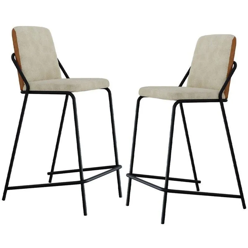 Kit 2 Banquetas Altas Loft Em Aço Bouclê Vanilla E Courino Caramelo Preto Lyam Decor