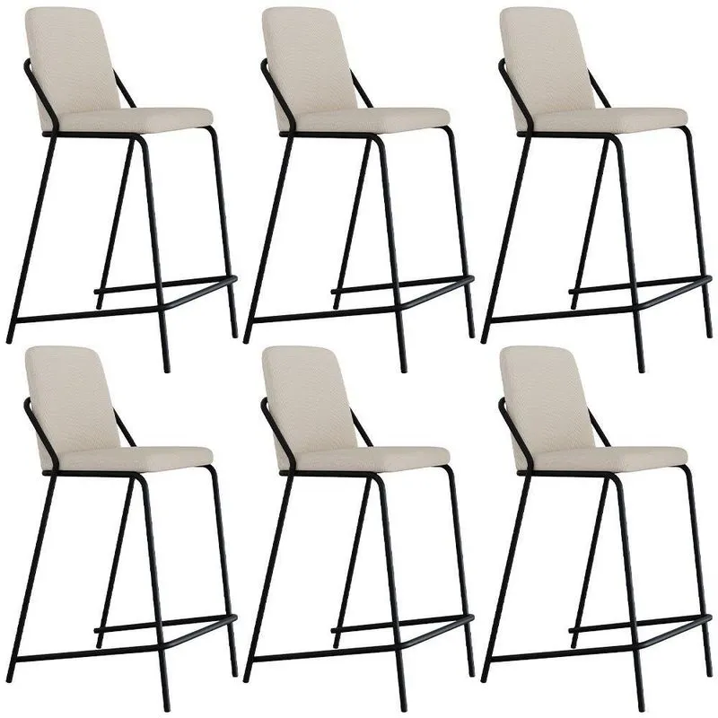 Kit 6 Banquetas Altas C01 Assento Em Linho Areia Base Fixa Com Encosto Preto Lyam Decor