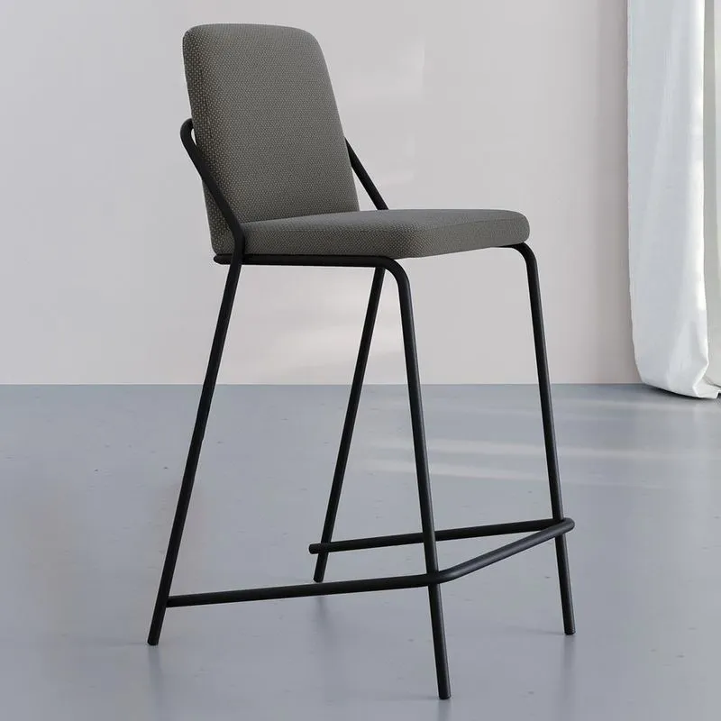 Kit 6 Banquetas Altas C01 Assento em Linho Fendi Cinza com Encosto Preto Lyam Decor