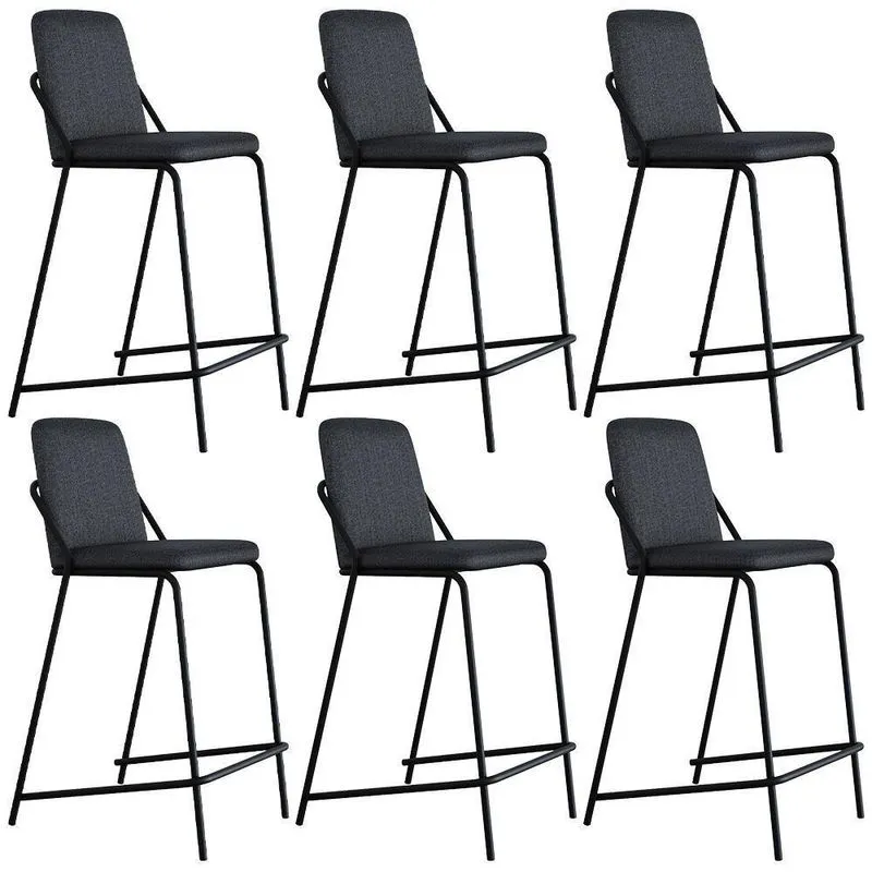 Kit 06 Banquetas Altas C01 Assento Em Linho Grafite Com Encosto Preto Lyam Decor
