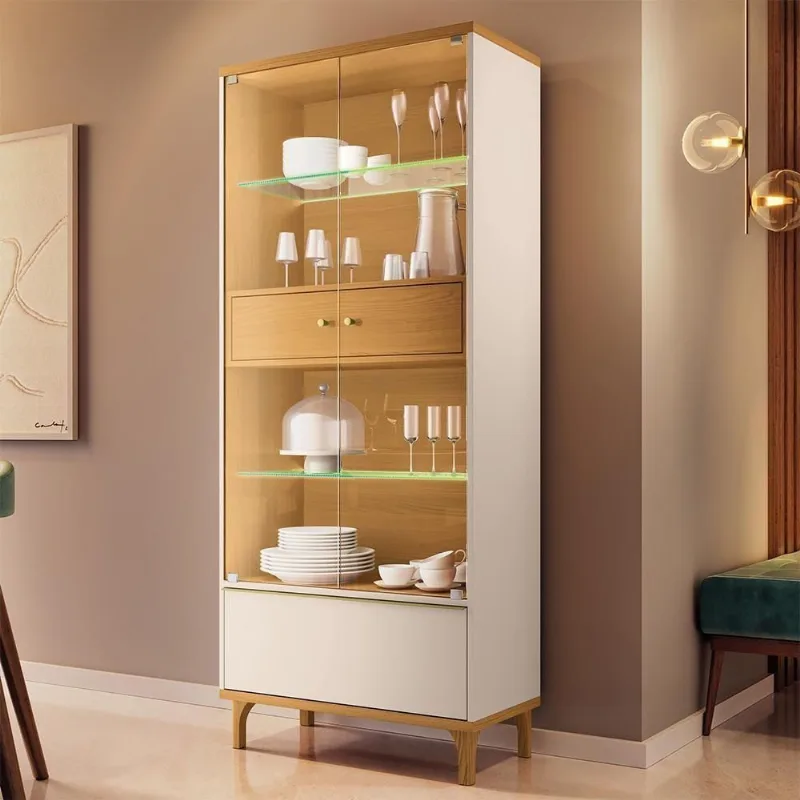 Cristaleira Lúmen B01 2 Portas Vidro com LED Off White Cinamomo Lyam Decor - Lyam Decor