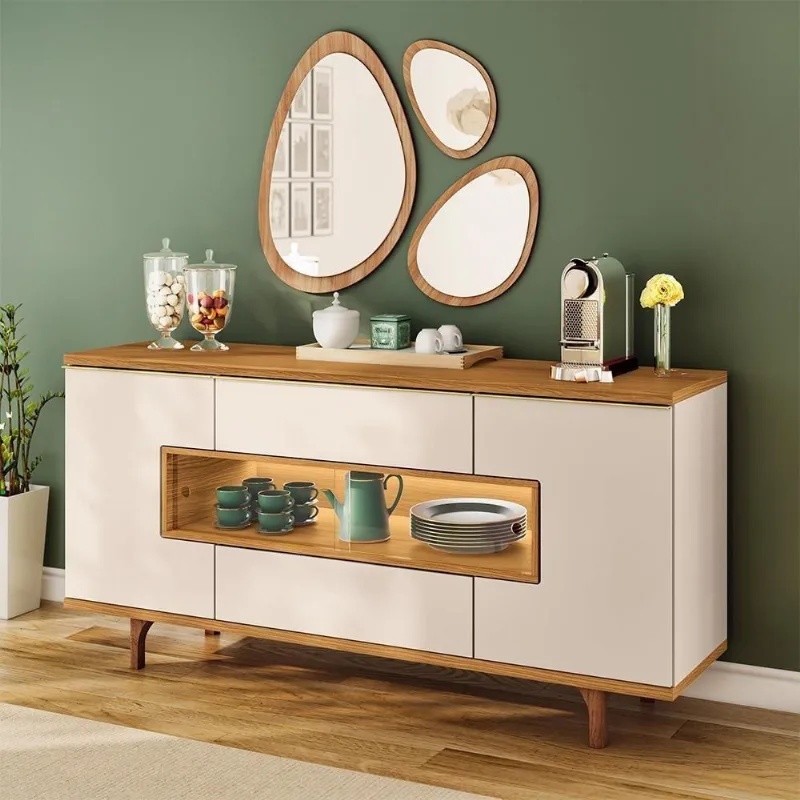 Aparador Buffet Lizzano B01 5 Portas 1 Gaveta com LED Off White Lyam Decor - Lyam Decor