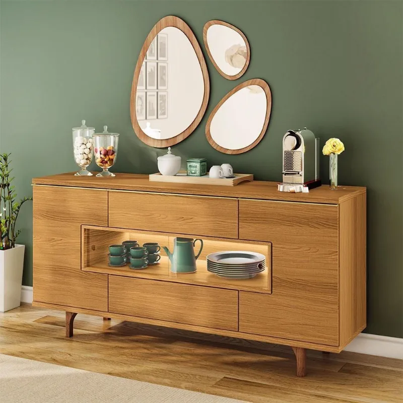 Aparador Buffet Lizzano B01 5 Portas 1 Gaveta com LED Cinamomo Lyam Decor - Lyam Decor