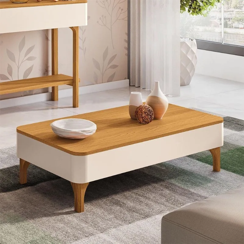 Mesa de Centro Ceci B01 Retangular MDF Madeira 100cm Off White Cinamomo Lyam Decor - Lyam Decor