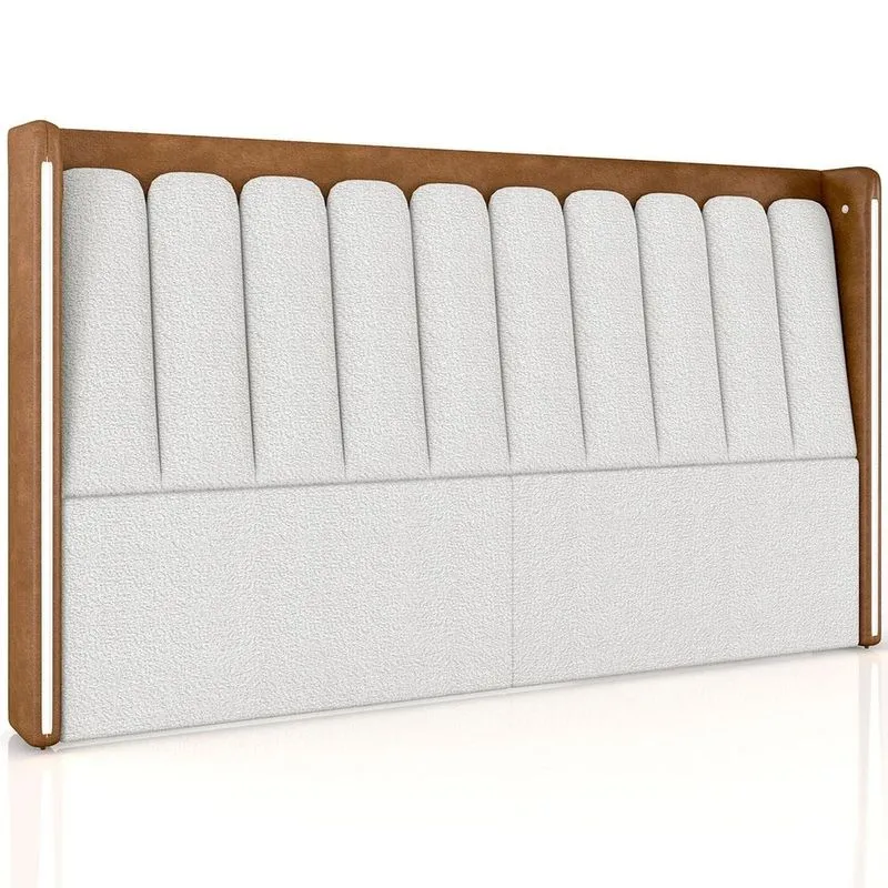 Cabeceira Cama Box Queen Estofada com LED 160cm Moan P05 Couríssimo Whisky Bouclê Cru - Lyam Decor