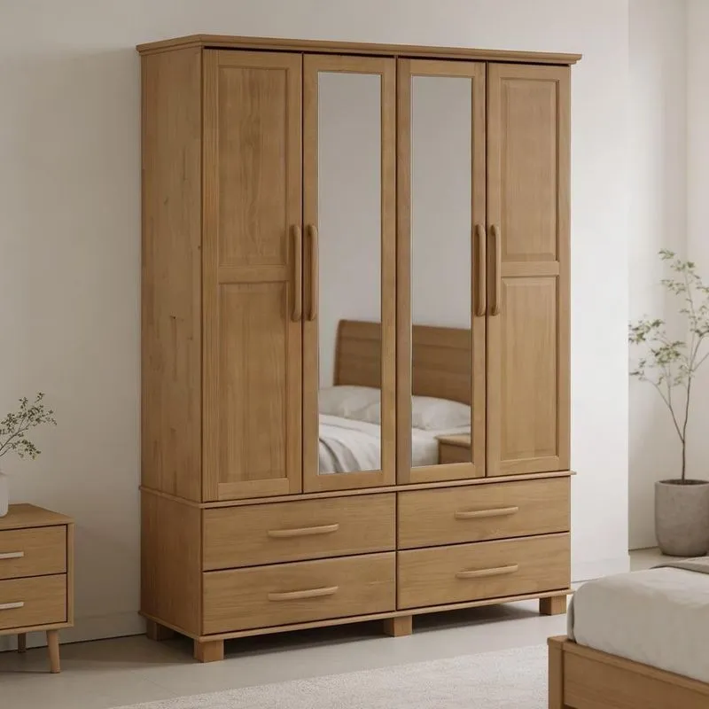 Guarda Roupa Solteiro Zahav F06 4 Portas De Bater 4 Gavetas Madeira Maciça Freijó Lyam Decor
