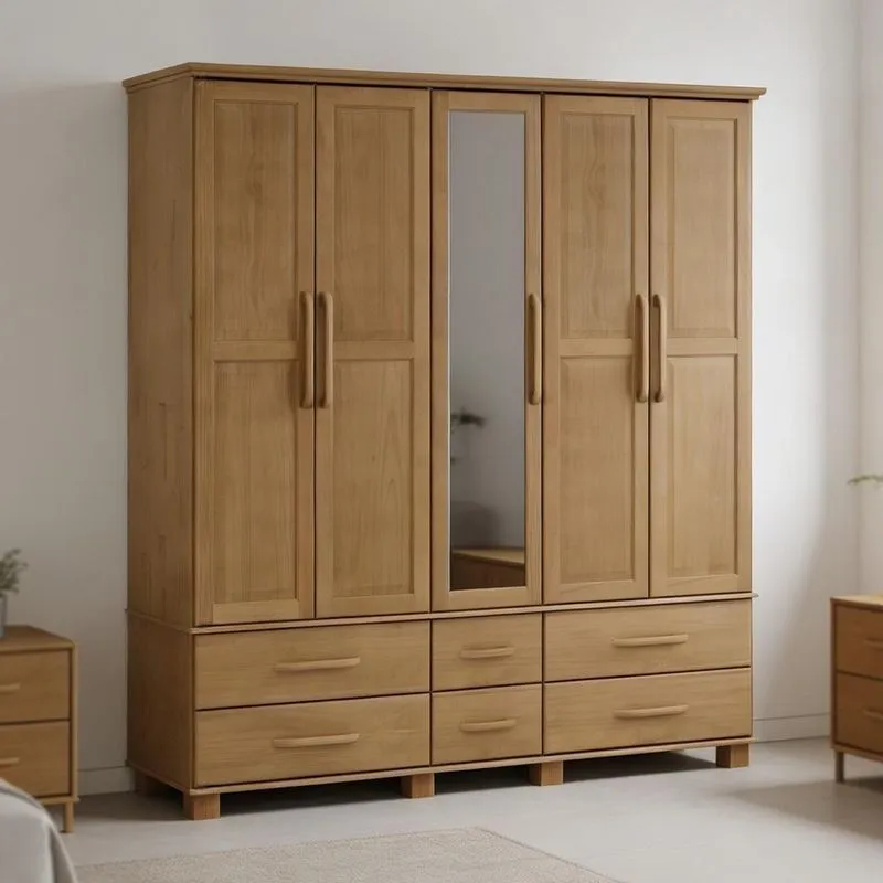 Guarda Roupa Casal Zahav F06 5 Portas De Bater 6 Gavetas Madeira Maciça Freijó Lyam Decor