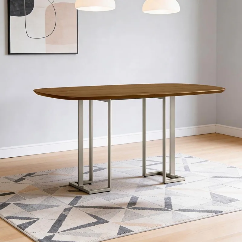 Mesa de Jantar 6 Lugares Retangular Orgânico 180cm Pés Industrial Alina N01 Cinamomo Champanhe - Lyam Decor - Lyam Decor