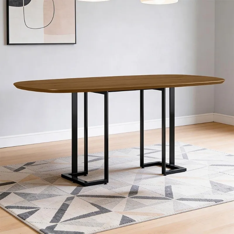 Mesa de Jantar 6 Lugares Retangular Orgânico 180cm Pés Industrial Alina N01 Cinamomo Preto - Lyam Decor - Lyam Decor