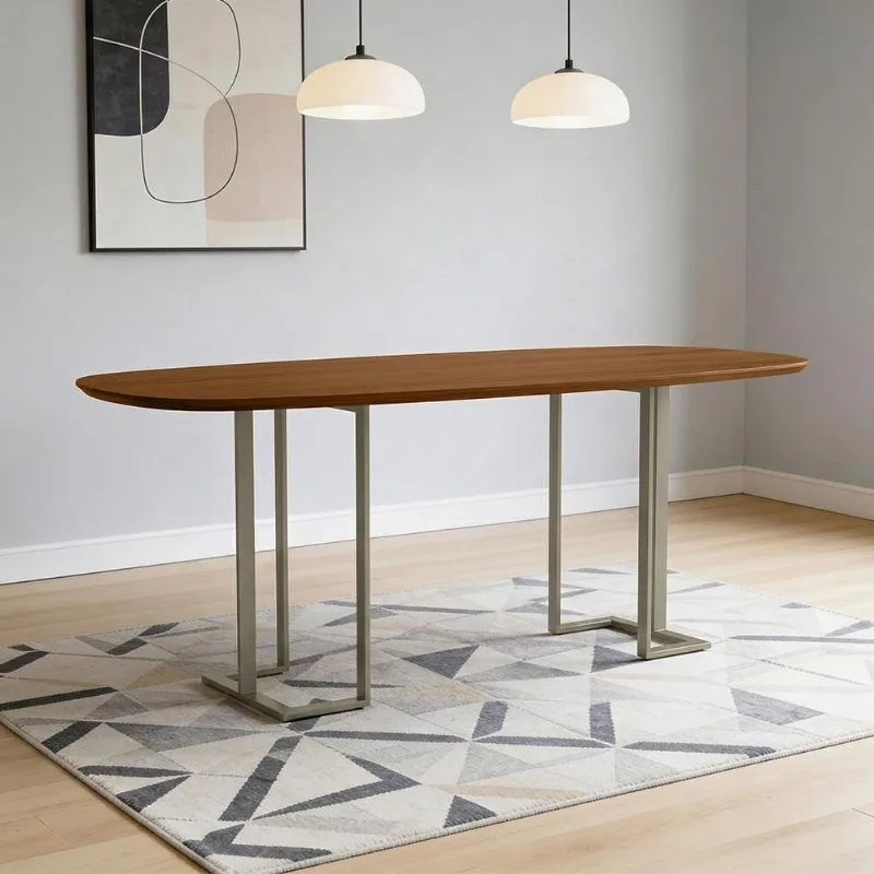 Mesa de Jantar 8 Lugares Retangular Orgânico 200cm Pés Industrial Alina N01 Cinamomo Champanhe - Lyam Decor - Lyam Decor