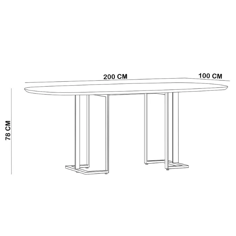 Mesa de Jantar 8 Lugares Retangular Orgânico Com Vidro 200cm Pés Industrial Alina N01 Off White Champanhe - Lyam Decor - Lyam Decor